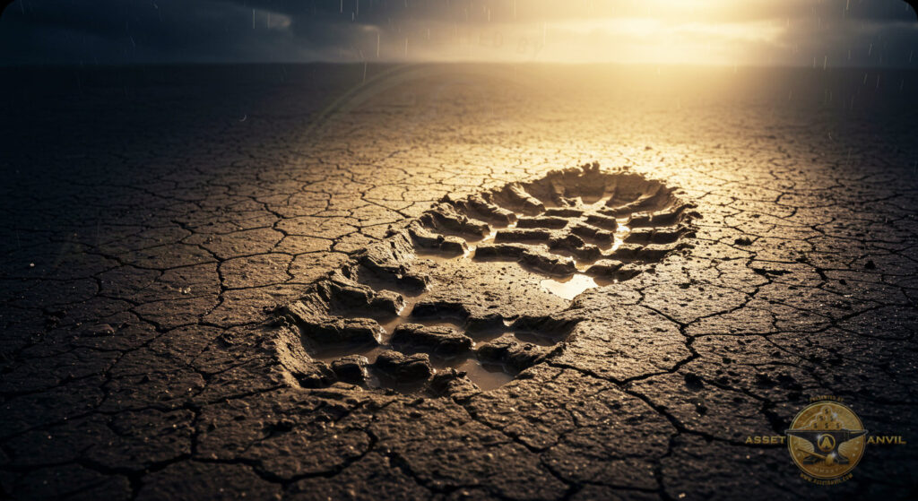 Bootprint in mud illuminated by warm light, symbolizing the hard-fought journey of underdog entrepreneurs in home business.